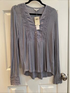 Lucky Brand Lavender Crochet-Trim Long Sleeve Top